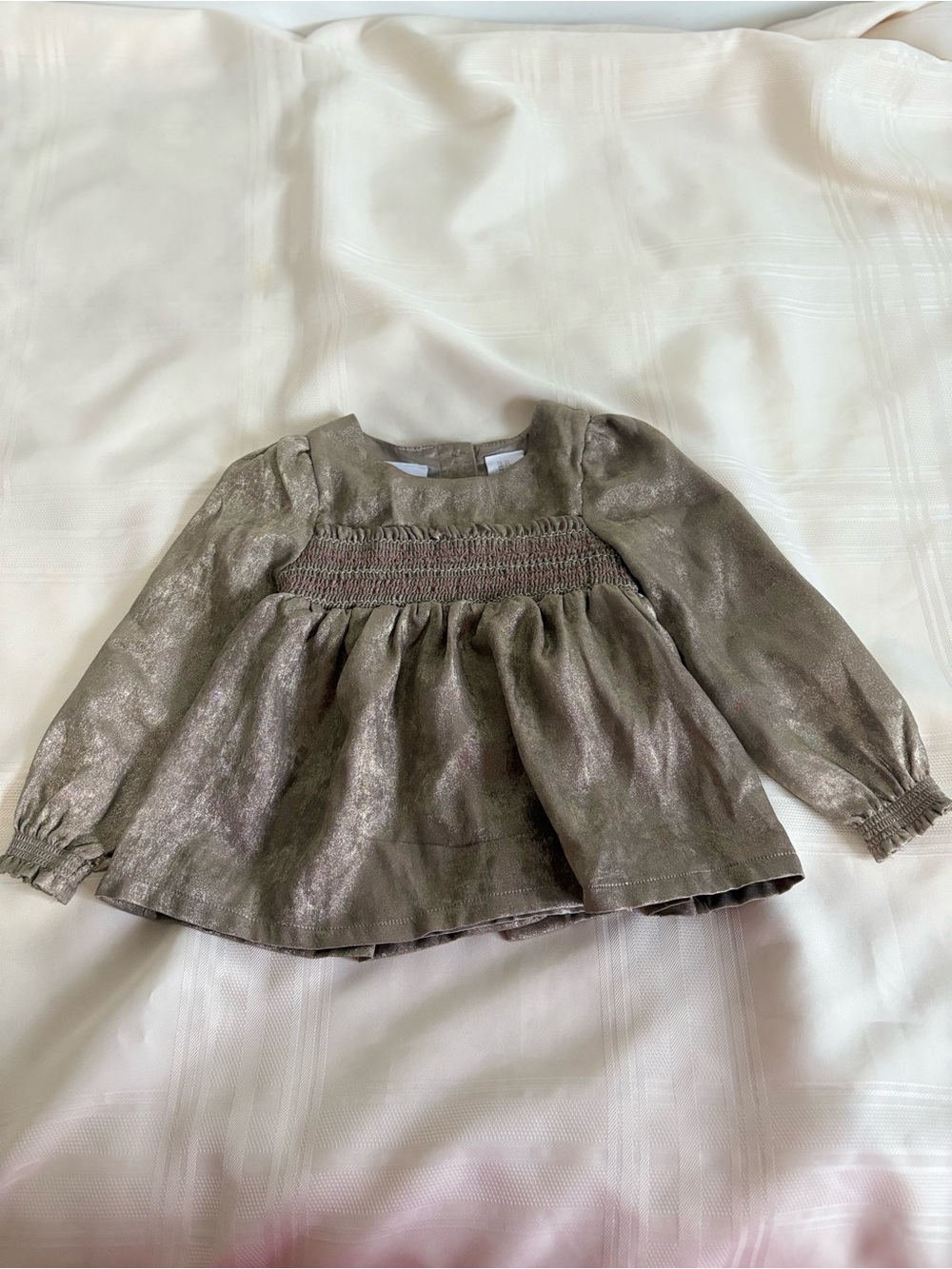 Tommy Bahama Olive Metallic Smocked Peplum Blouse